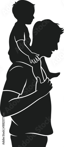 Dad Carrying Child on Shoulders Silhouette Vector