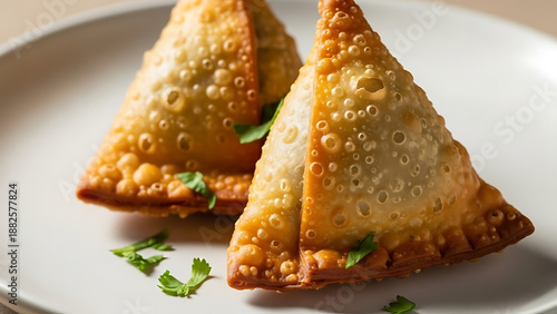 Crispy fried samosas close-up