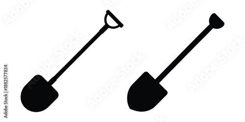 Shovel silhouette vector, Garden shovel icon vector