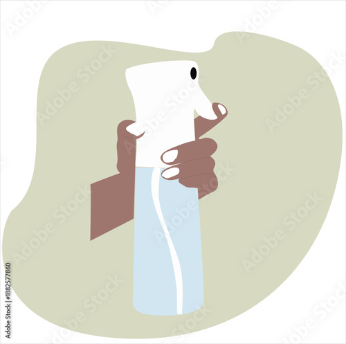 hand spraying bottle. Illustration of a hand holding a spray bottle.
