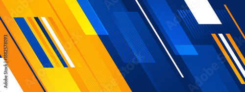 Energetic blue and yellow diagonal stripes with sharp edges and white accents representing speed and precision