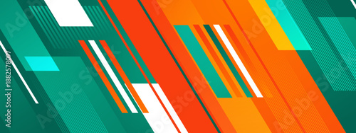 Professional orange and teal background with bold diagonal bars and parallel line details for a futuristic feel