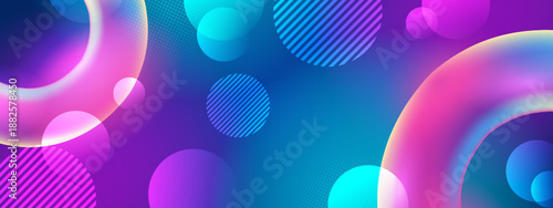 Sophisticated deep blue and purple background with translucent glowing rings and soft bokeh circles creating a tech atmosphere