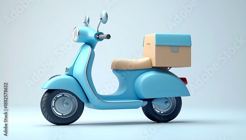 A retro 3d illustration of a vintage moped or Italian scooter isolated on white, featuring a classic engine design for motor transportation and city ride delivery as a toy cartoon icon