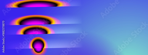 Abstract horizontal composition of burning light shapes with intense color saturation and soft edges