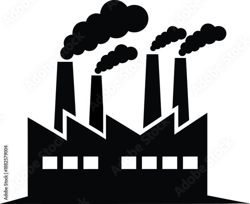 Industrial factory with smoke stacks emitting pollution