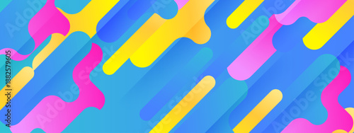 Dynamic diagonal composition featuring rounded cyan yellow and pink shapes