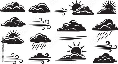 Weather icons set with clouds and sun symbols design