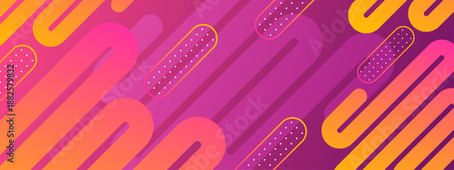 Playful magenta and orange background with rounded stripes and dots