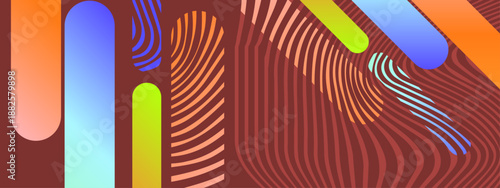 Sophisticated brown background featuring organic wavy patterns and vertical rounded gradient elements in warm tones