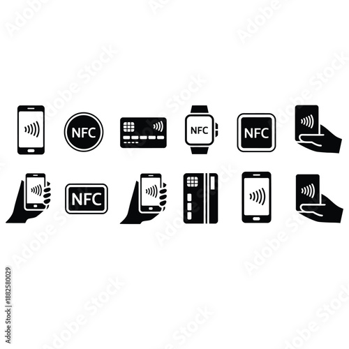 A comprehensive set of nfc and contactless payment technology icons for modern digital transactions