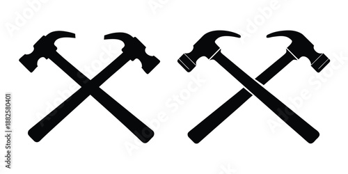 Two crossed hammer silhouette vector, claw hammer silhouette, black hammer icon