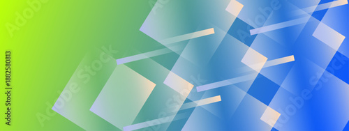 Fresh color palette background showing a transition from green to blue with scattered transparent squares and thin light bars