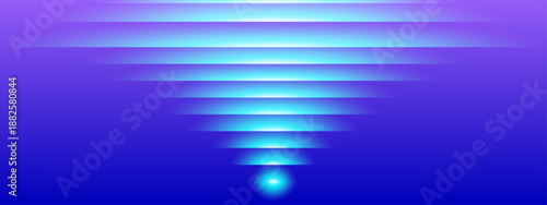 Minimalist blue gradient background featuring glowing cyan horizontal bars and a bright light source at the bottom center