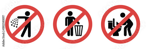 Do Not Litter no littering rubbish trash symbol, toilet warning sign logo, classic style vector design, transparent background.
