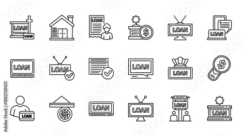 Loan finance icons on white background.