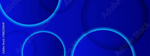 Intense blue digital background with glowing neon rings and shadowed circular layers creating a tech-inspired depth
