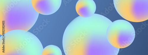 Multiple soft colored spheres drifting across a calm blue background