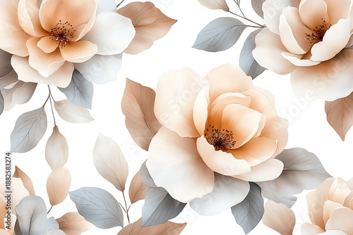 Elegant Floral Pattern with Soft Peach and White Blooms on a Light Background