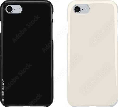 Realistic black and white smartphone back case vector illustration isolated on white background for mobile phone protection and accessory design