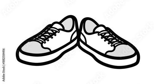 Simple black and white illustration of a pair of sneakers.