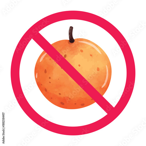 No orange sign, forbidden orange sign, do not eat orange fruit icon, no citrus fruit allowed symbol, vector illustration