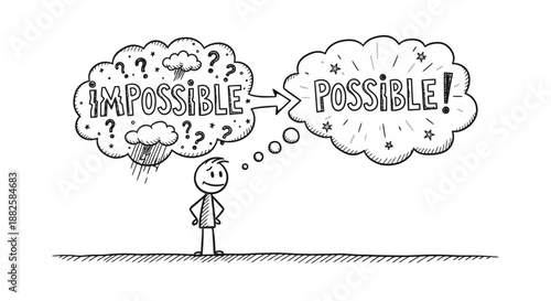 Man thinking about transforming impossible thoughts into possible solutions.