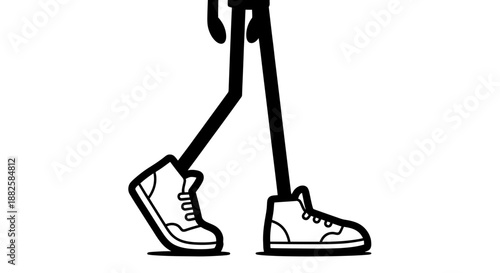 Simple black and white illustration of a person walking with sneakers.