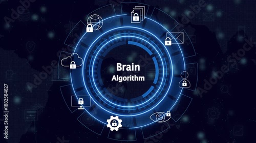 brain algorithm ,Business, modern technology, internet and networking concept. The future of technology ,neural networks, technology innovation, and cognitive. 4k animation on transparent background.