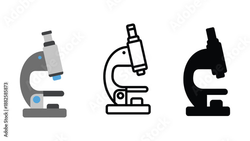 Three different microscope illustrations on a white background