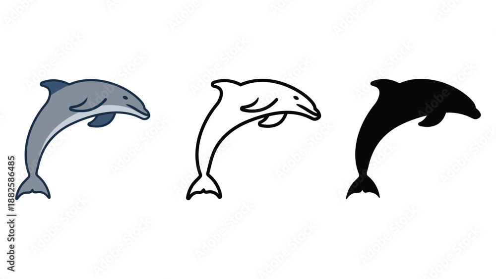 Obraz premium Three dolphins jumping out of water in different colors and styles
