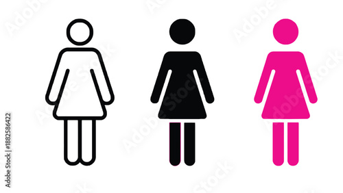 Three female icons in different colors on a white background