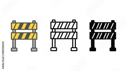 Three different colored construction barriers on a white background