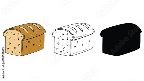 An illustration of three loaves of bread in different styles and colors