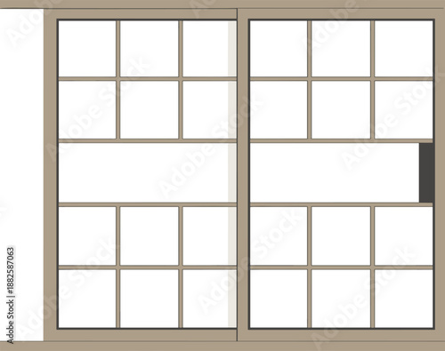 Traditional Japanese shoji sliding door vector illustration, wooden frame with white rice paper, for asian interior design and home decor