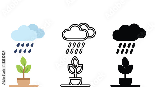 A colorful illustration of plants growing in the rain with different weather conditions