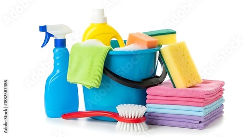 Wallpaper Mural Cleaning supplies bucket with spray bottles sponges and towels Torontodigital.ca