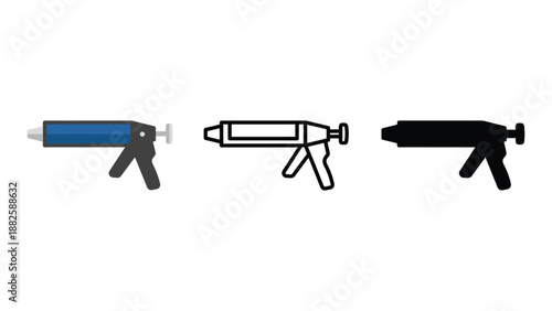 Three different caulking guns on a white background