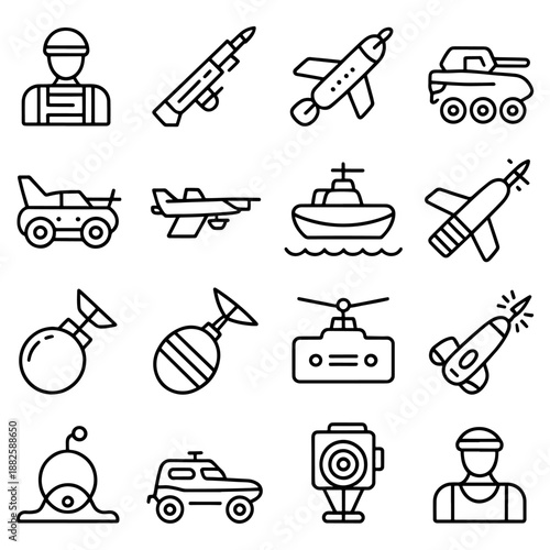 Qualityful Military and war line icon set