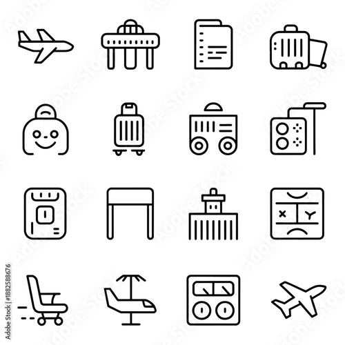 Qualityful Airport and travel line icon set