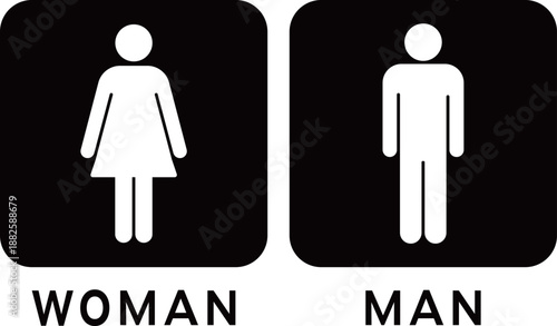 英語表記　文字あり　男女のトイレマーク　黒背景　ベクターイラスト素材