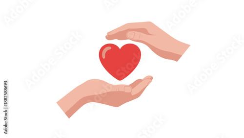 Hands protecting a red heart for care and support concept.