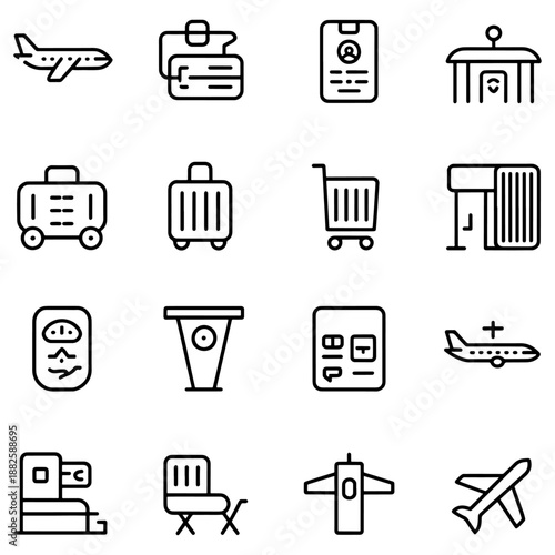 Qualityful Airport and travel line icon set