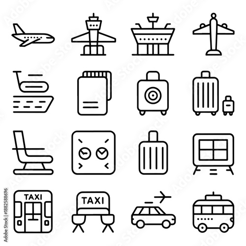 Qualityful Airport and travel line icon set
