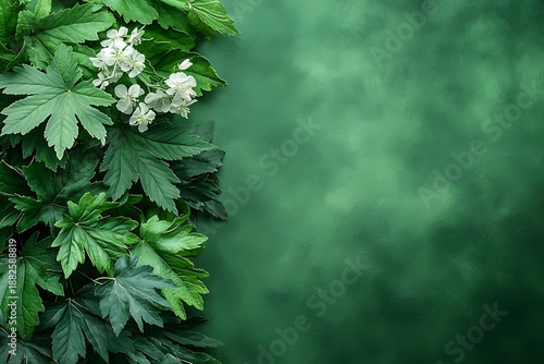 Lush Green Leaves with White Flowers on Natural Background for Fresh and Vibrant Decor