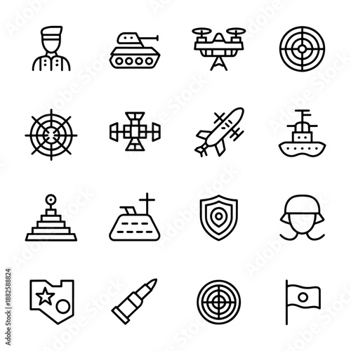 Qualityful Military and war line icon set