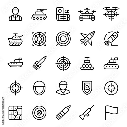 Qualityful Military and war line icon set