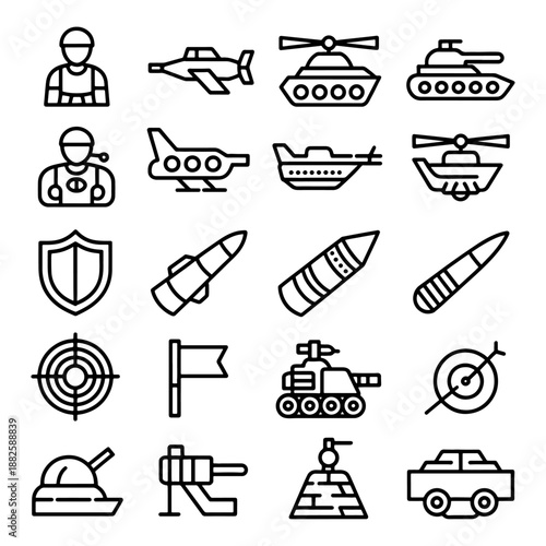 Qualityful Military and war line icon set