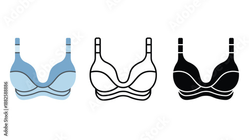 Three different colored bra illustrations on a white background