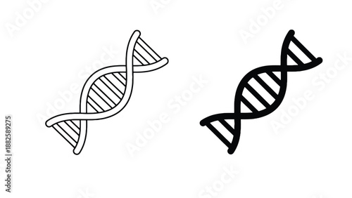 Two DNA double helix structures in black and white on a plain background